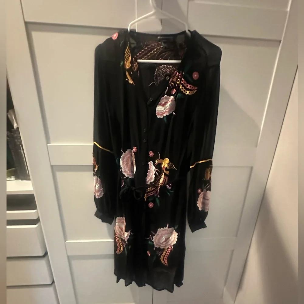 French Connection Sheer Black Embroidered Floral Long Sleeve Dress - Picture 1 of 5